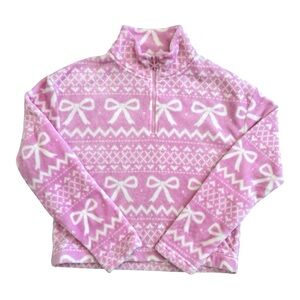 No Boundaries Christmas Quarter Zip Mock Neck Pink and White Fleece Pullover